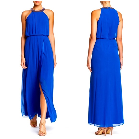 Vince Camuto Dresses & Skirts - Vince Camuto Cobalt Blue Beaded Neckline Full-Length Gown, Size 10